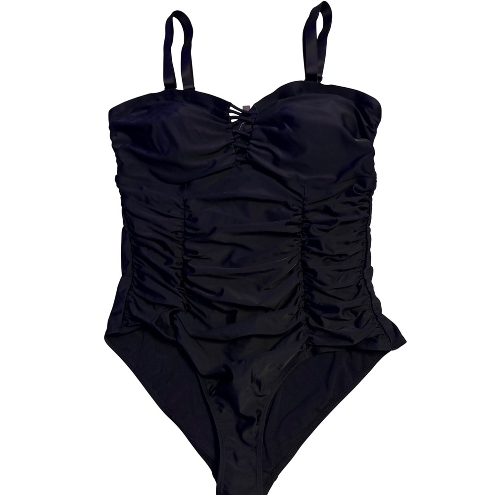Torrid Black Ruched Lace Up One Piece Swimsuit Plus Size 2 2X
